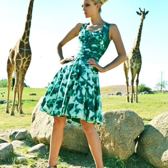 Oscar De La Renta Silk White Green Abstract Fit Flare Dress SZ 8